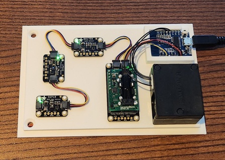 An air quality monitor made from sensor modules.