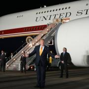 President Donald Trump switches planes at RAF Mildenhall in Suffolk (Alex Brandon/AP)