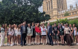 Pupils and staff with David Mundell MP (left) and Lord Jeremy Purvis at Westminster